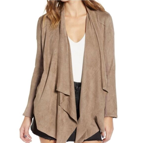 Blank NYC Taupe Faux Leather Suede Open Waterfall Drape Two Way Jacket Sz XS - Picture 4 of 16